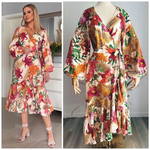 H&M Floral Wrap Viscose Dress New - Picture 1 of 12